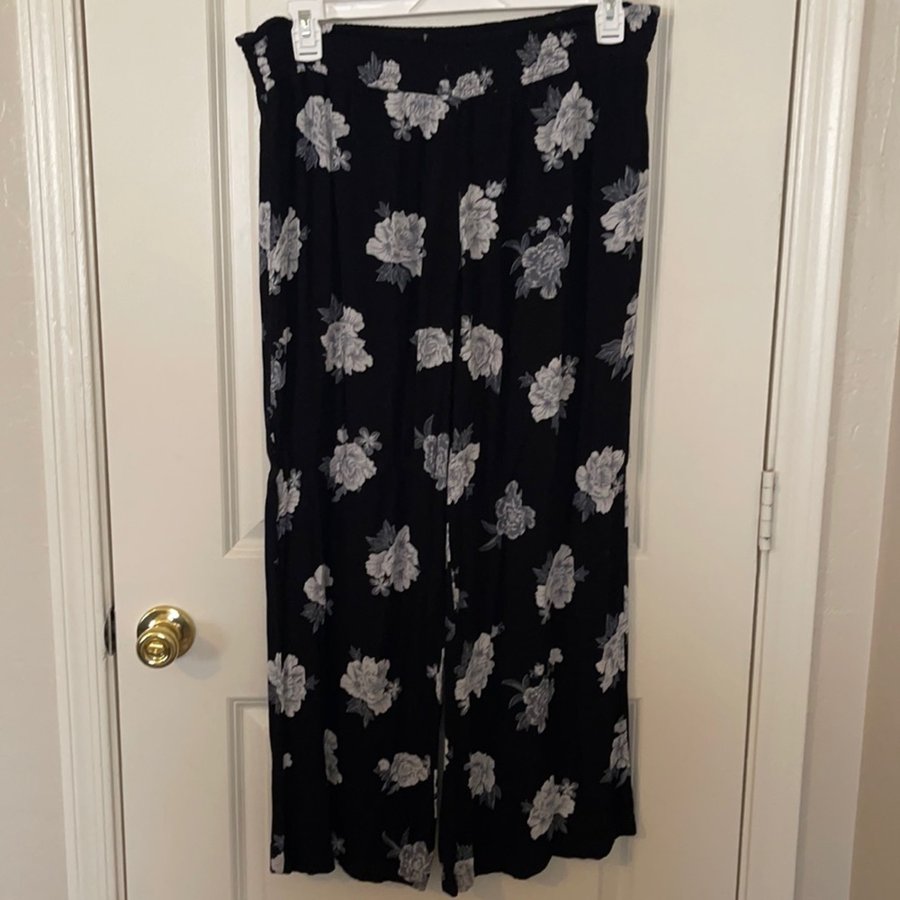 Lightweight floral black and white work pants